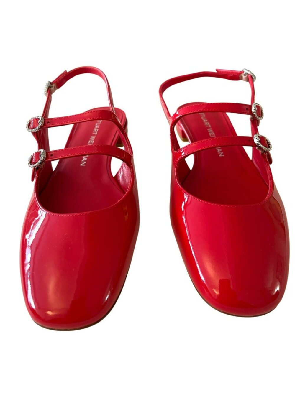 Stuart Weitzman $475 Claris Red Patent Leather Rhinestone Slingback Size 8 NEW - Picture 3 of 9